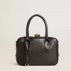 Vita Bag aus schwarzem Schafsleder mit goldenen Details