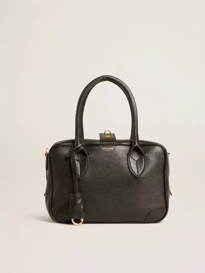 Vita Bag aus schwarzem Schafsleder mit goldenen Details