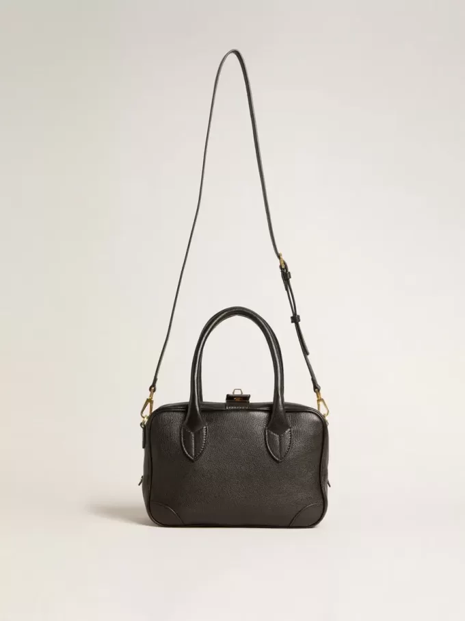 Vita Bag aus schwarzem Schafsleder mit goldenen Details