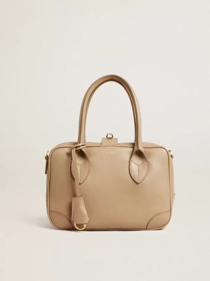 Vita Tasche aus taupefarbenem Leder mit goldenen Details