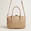 Vita Tasche aus taupefarbenem Leder mit goldenen Details