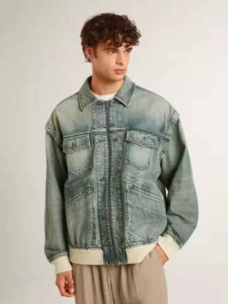 Waschene Denimjacke für Herren mit Rippstrick aus Wollmischung