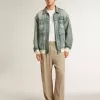 Waschene Denimjacke für Herren mit Rippstrick aus Wollmischung
