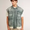 Waschene Denimjacke für Herren mit Rippstrick aus Wollmischung