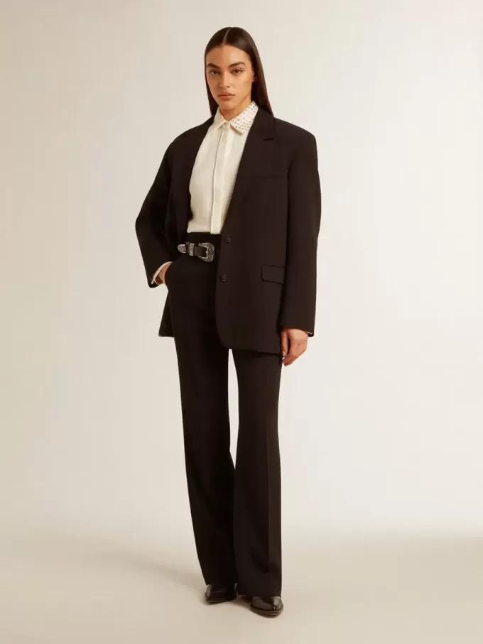 Weiche schwarze Damenhose aus Wollmischung