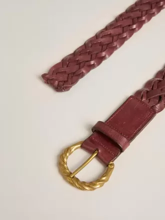 Weinroter gewebter Ledergürtel für Damen