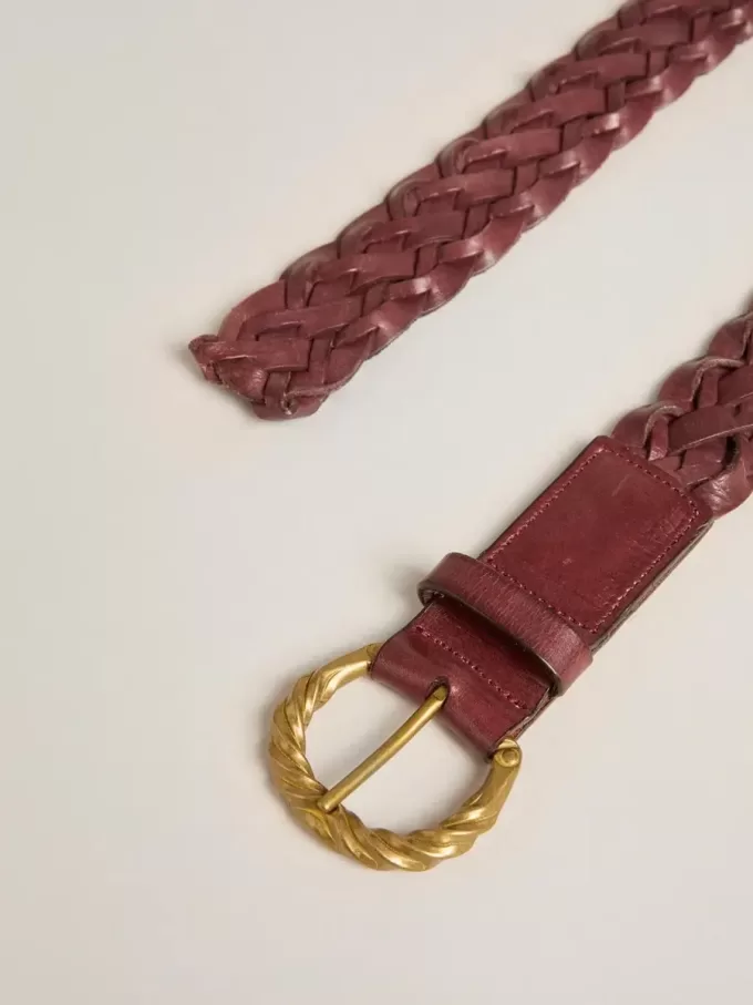 Weinroter gewebter Ledergürtel für Damen