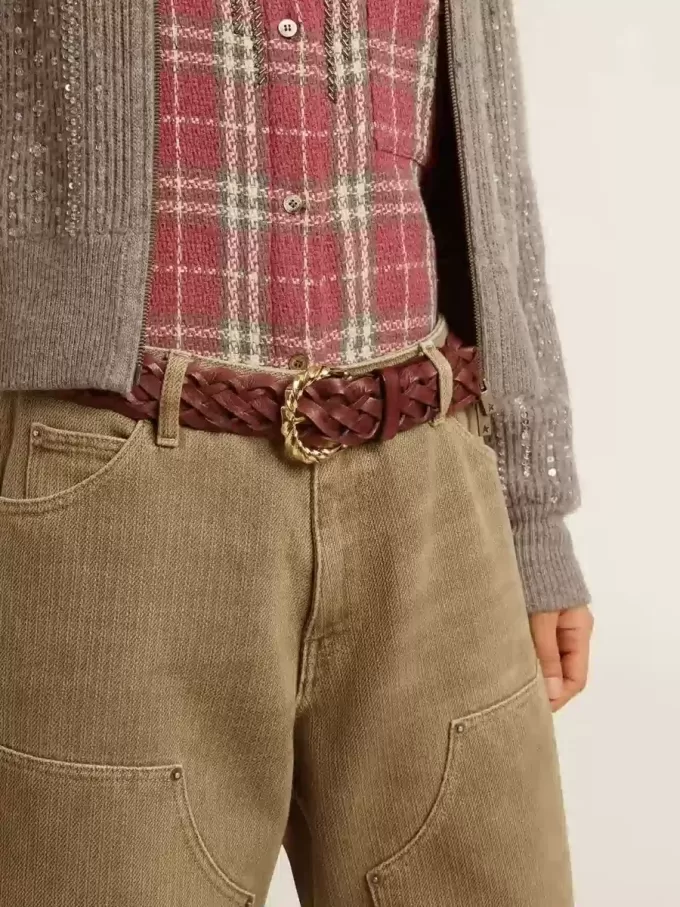 Weinroter gewebter Ledergürtel für Damen