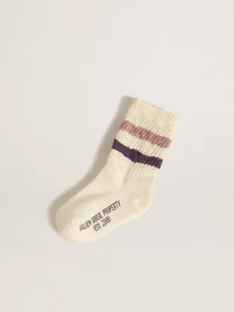 Weiße Kindersocken mit rosa und lila Streifen