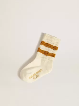 Weiße Kindersocken mit tabakfarbenen Streifen