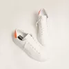 Weiße Purestar-Sneaker mit fluoreszierendem orangefarbenem Fersenriemen