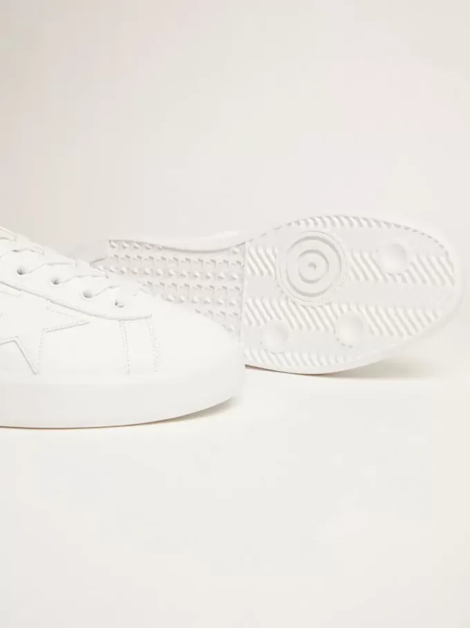 Weiße Purestar-Sneaker mit fluoreszierendem orangefarbenem Fersenriemen