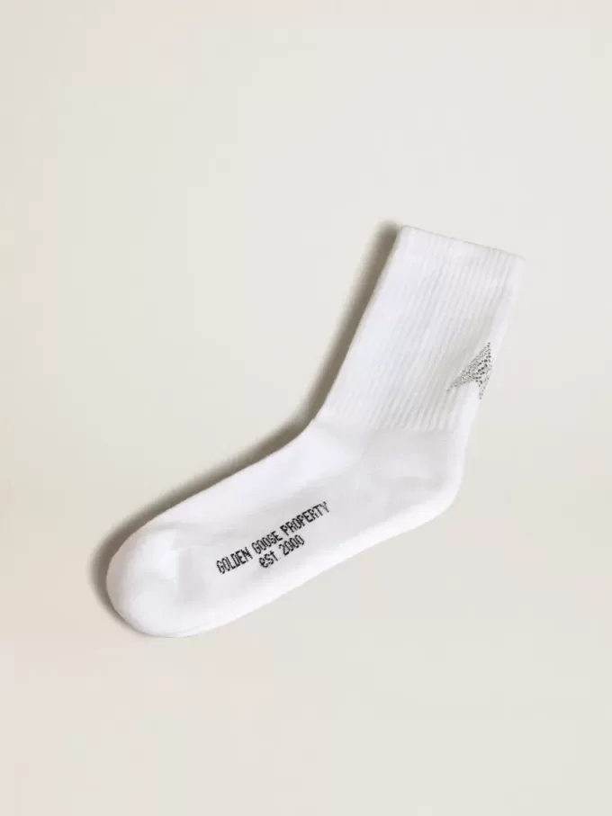 Weiße Socken mit Kristallstern auf der Rückseite