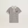 Weißes Baumwoll-Polohemd für Jungen mit marineblauen Streifen und Stickerei
