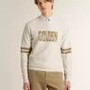 Weißes Baumwoll-Sweatshirt für Herren mit Aufdruck auf der Vorderseite