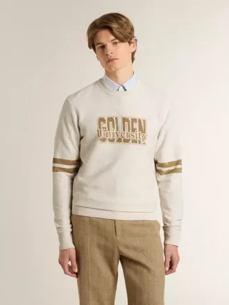 Weißes Baumwoll-Sweatshirt für Herren mit Aufdruck auf der Vorderseite
