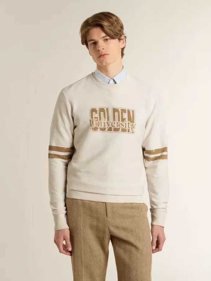 Weißes Baumwoll-Sweatshirt für Herren mit Aufdruck auf der Vorderseite