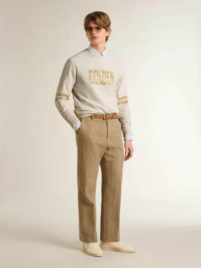 Weißes Baumwoll-Sweatshirt für Herren mit Aufdruck auf der Vorderseite