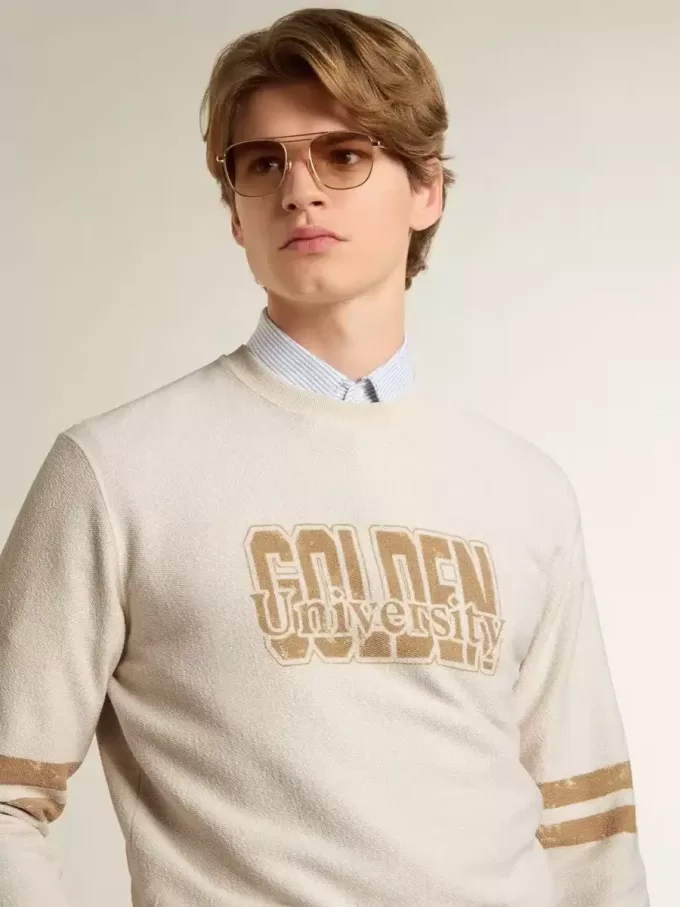 Weißes Baumwoll-Sweatshirt für Herren mit Aufdruck auf der Vorderseite