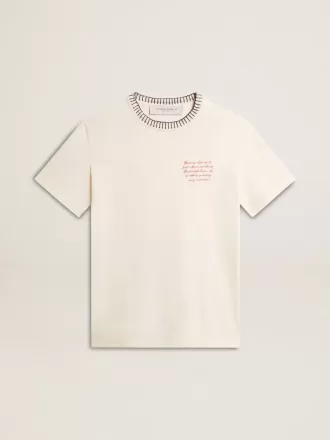Weißes Baumwoll-T-Shirt für Damen mit Handstickerei
