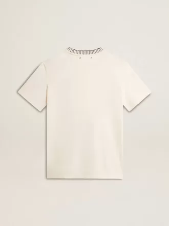 Weißes Baumwoll-T-Shirt für Damen mit Handstickerei