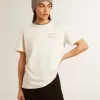 Weißes Baumwoll-T-Shirt für Damen mit Handstickerei Weißes Baumwoll-T-Shirt für Damen mit Handstickerei