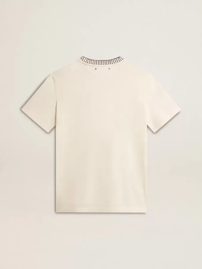 Weißes Baumwoll-T-Shirt für Damen mit Handstickerei Weißes Baumwoll-T-Shirt für Damen mit Handstickerei