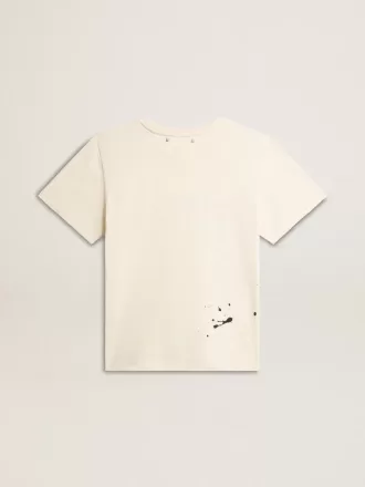 Weißes Baumwoll-T-Shirt für Damen mit Print und Stickerei