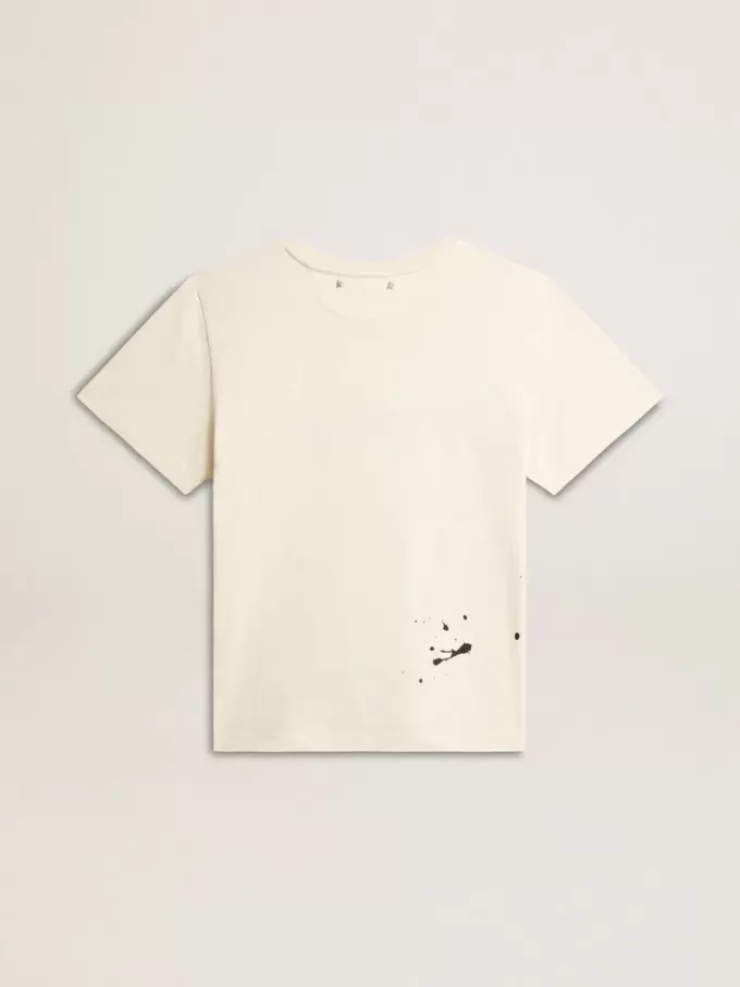 Weißes Baumwoll-T-Shirt für Damen mit Print und Stickerei