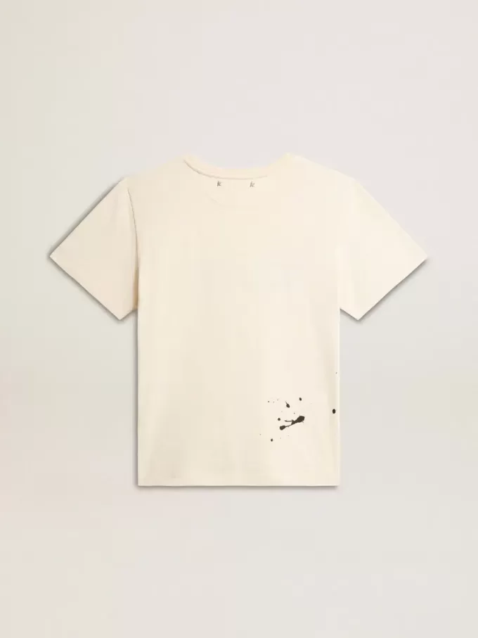 Weißes Baumwoll-T-Shirt für Damen mit Print und Stickerei