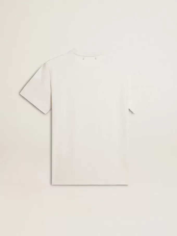 Weißes Baumwoll-T-Shirt für Damen mit schwarzer Aufschrift