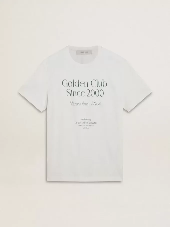 Weißes Baumwoll-T-Shirt für Herren mit grünem Aufdruck