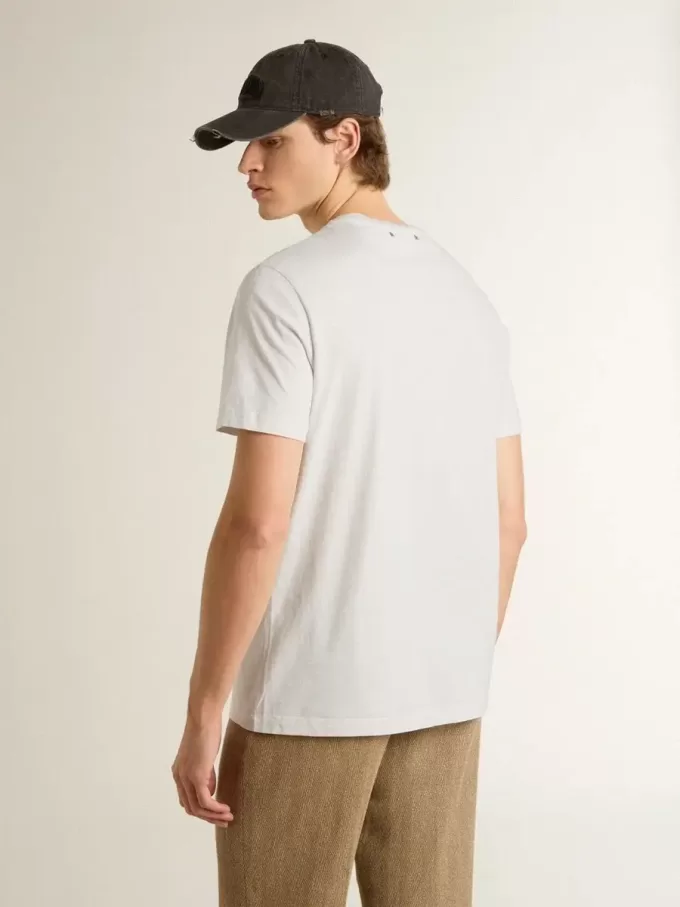 Weißes Baumwoll-T-Shirt für Herren mit grünem Aufdruck