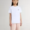 Weißes Baumwoll-T-Shirt für Kinder mit silbernem Aufdruck
