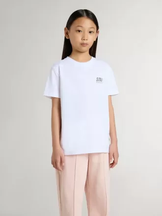 Weißes Baumwoll-T-Shirt für Kinder mit silbernem Aufdruck