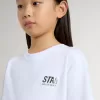 Weißes Baumwoll-T-Shirt für Kinder mit silbernem Aufdruck