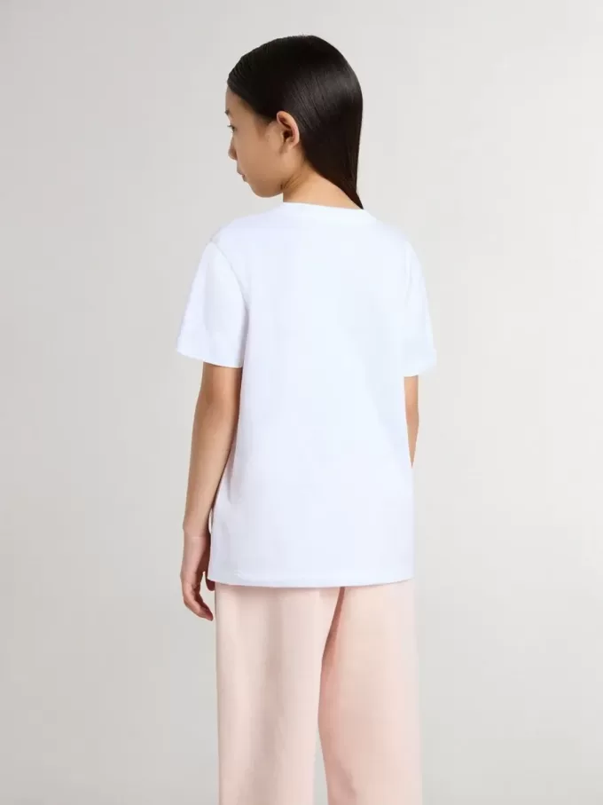 Weißes Baumwoll-T-Shirt für Kinder mit silbernem Aufdruck