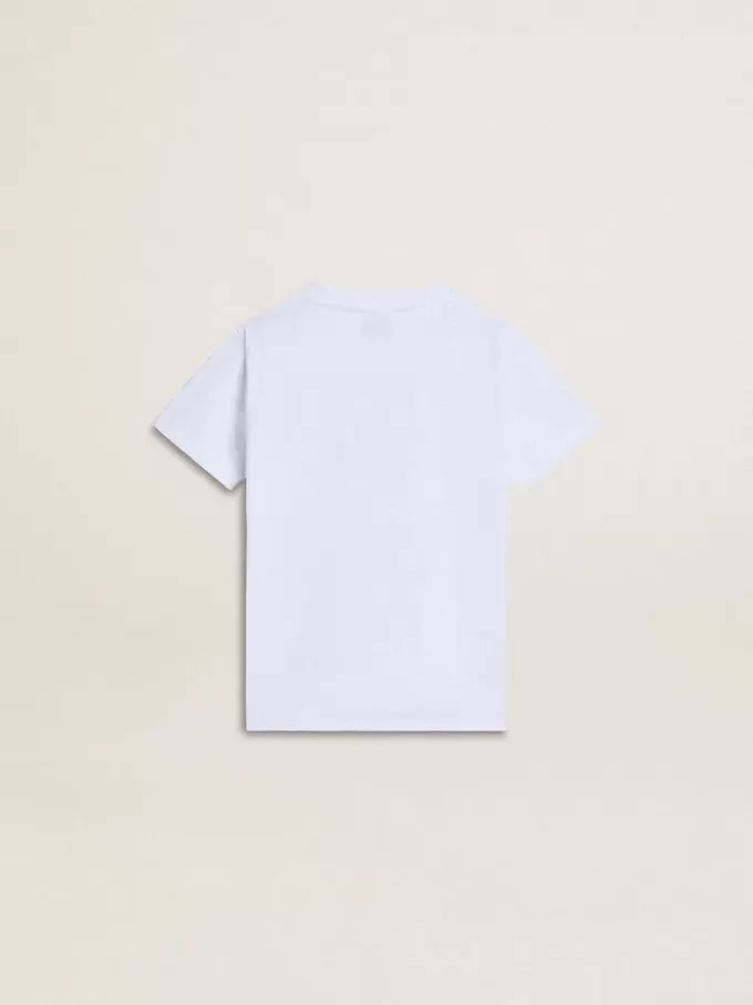Weißes Baumwoll-T-Shirt für Kinder mit silbernem Aufdruck