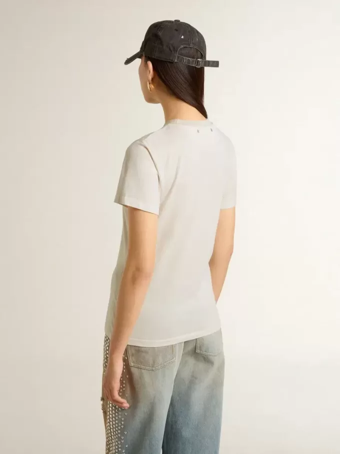 Weißes Damen-T-Shirt mit Aufdruck auf der Vorderseite