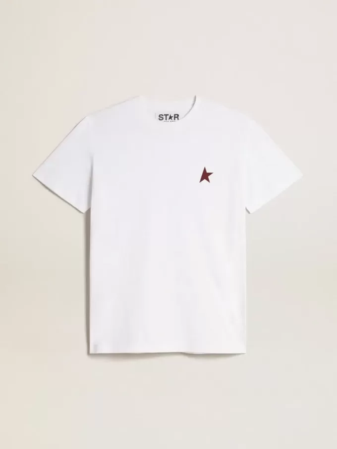 Weißes Damen-T-Shirt mit burgunderrotem Stern auf der Vorderseite