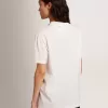 Weißes Damen-T-Shirt mit Cabochon-Kristallen