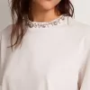 Weißes Damen-T-Shirt mit Cabochon-Kristallen