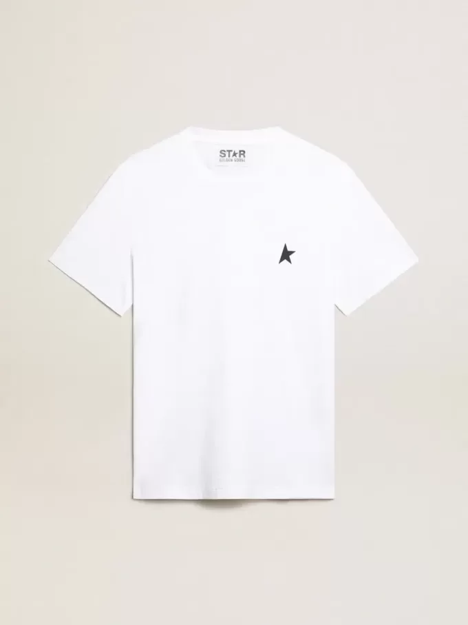 Weißes Damen-T-Shirt mit dunkelblauem Stern auf der Vorderseite