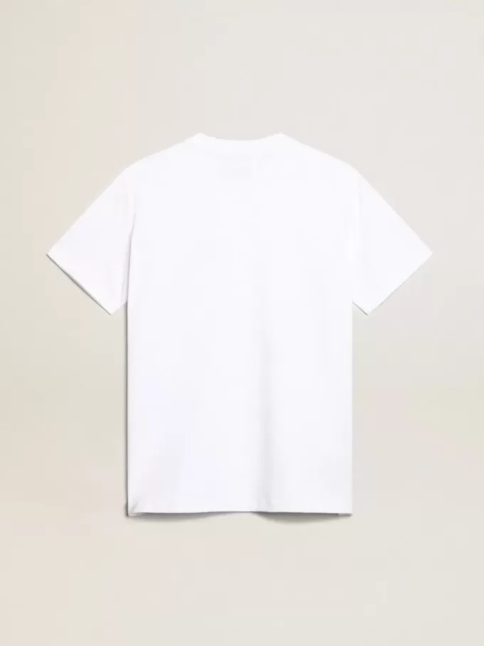 Weißes Damen-T-Shirt mit dunkelblauem Stern auf der Vorderseite