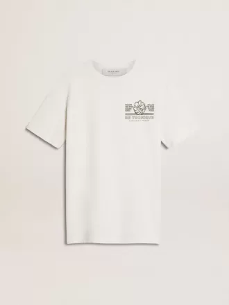 Weißes Damen-T-Shirt mit schwarzem Aufdruck auf der Brust