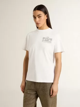 Weißes Damen-T-Shirt mit schwarzem Aufdruck auf der Brust