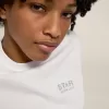 Weißes Damen-T-Shirt mit silbernem Glitzerlogo und Stern Weißes Damen-T-Shirt mit silbernem Glitzerlogo und Stern