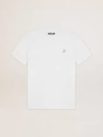 Weißes Damen-T-Shirt mit silbernem Glitzerstern auf der Vorderseite