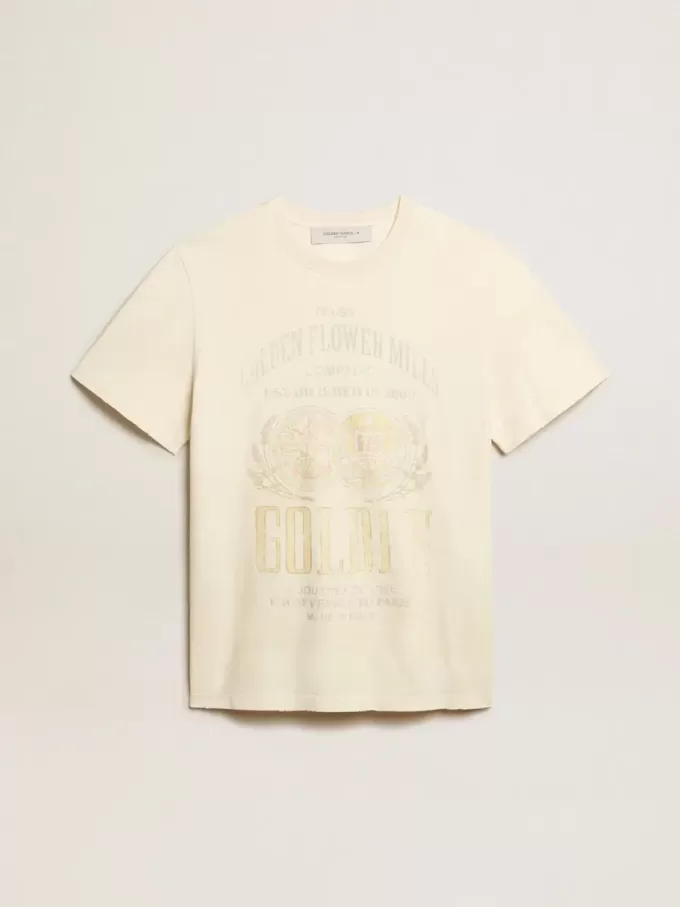 Weißes Herren-T-Shirt aus Baumwolle mit Print auf der Vorderseite Weißes Herren-T-Shirt aus Baumwolle mit Print auf der Vorderseite
