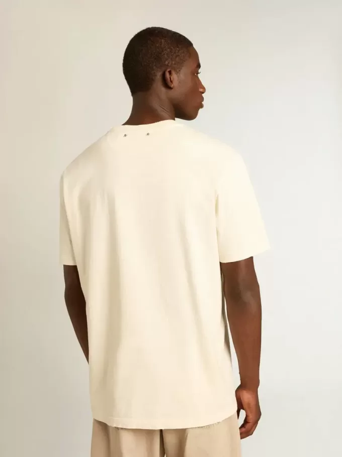 Weißes Herren-T-Shirt aus Baumwolle mit Print auf der Vorderseite Weißes Herren-T-Shirt aus Baumwolle mit Print auf der Vorderseite